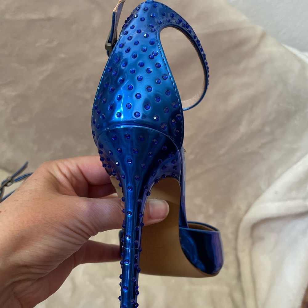 Charles By Charles David Metallic Blue Ankle Strap Heels - Picture 6 of 13